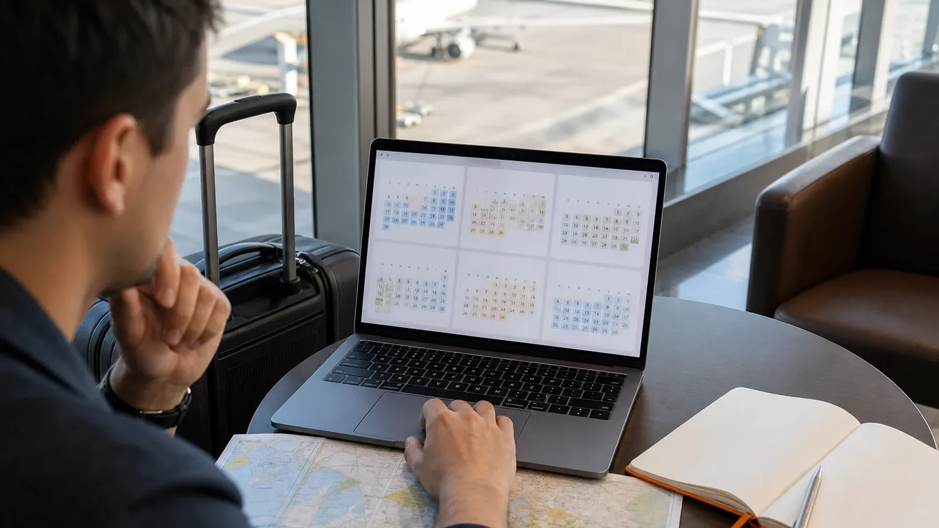 Traveler comparing flexible flight dates and nearby airports