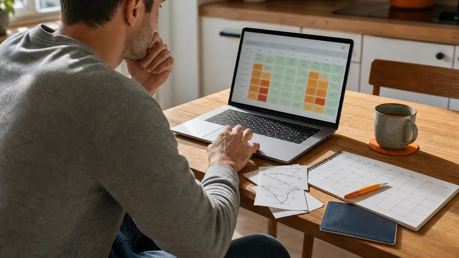 Traveler comparing flexible flight dates and airports to find a cheap flight.