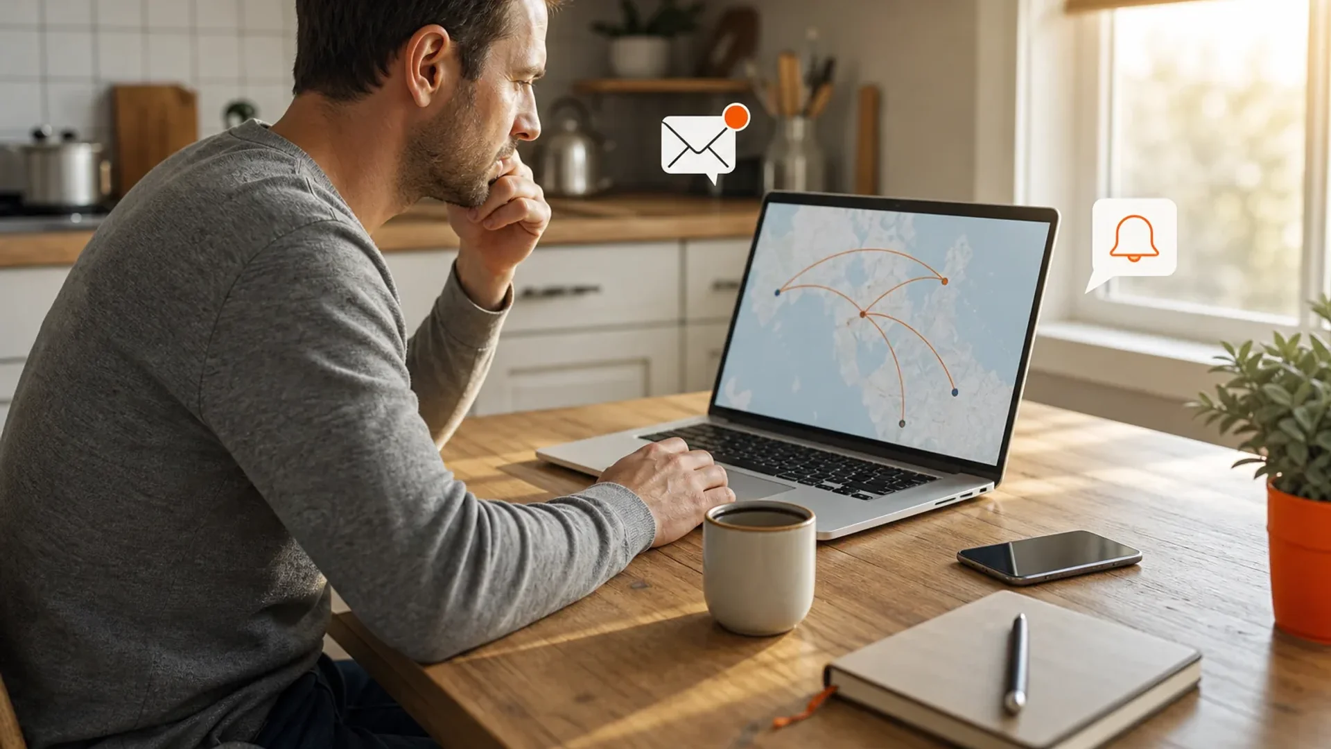Traveler choosing price and flight status alerts before booking